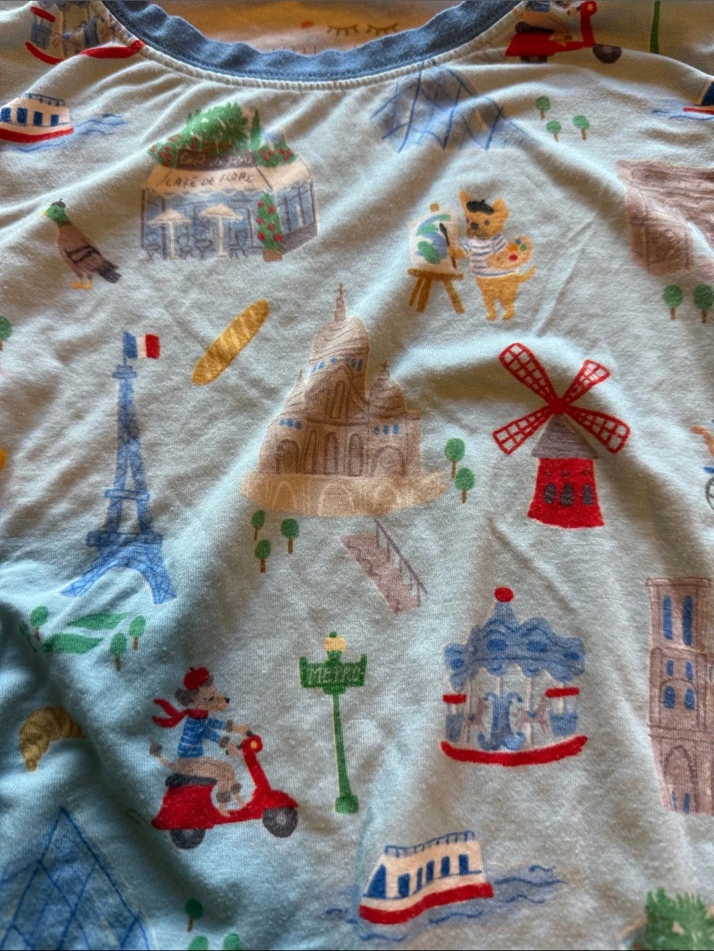 Kids Long Sleeve Pajama Set in Light Blue Travel Print